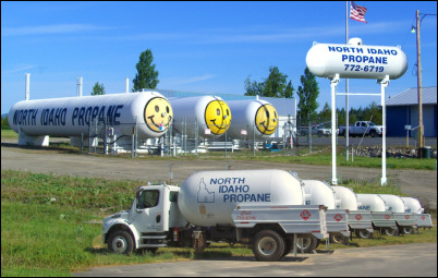 north idaho propane's famous smiley tanks and truck fleet